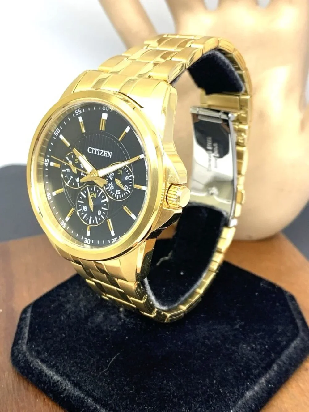Citizen Men's Watch AG8342-52L Quartz Black Dial Gold Stainless Steel 42mm